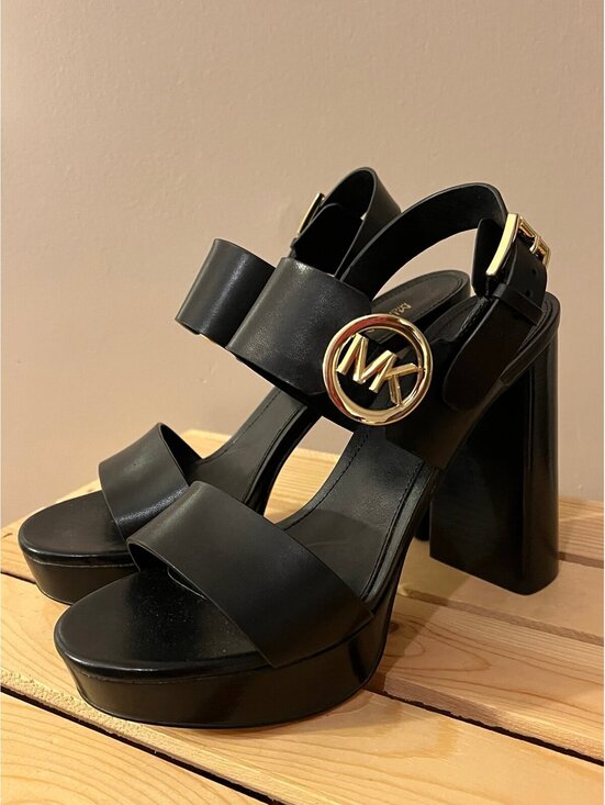 Michael Kors Shoes - Michael Kors Carmen Platform Sandals, Black Leather, Block Heel (7.5) NWOT